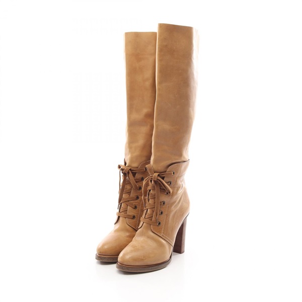 Chloe long Boots Shoes Heels #38 1/2 leather Beige Used Women
