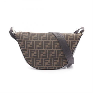 FENDI MELON SMALL ZUCCA Shoulder Bag 7VA635 canvas leather Brown Black Used