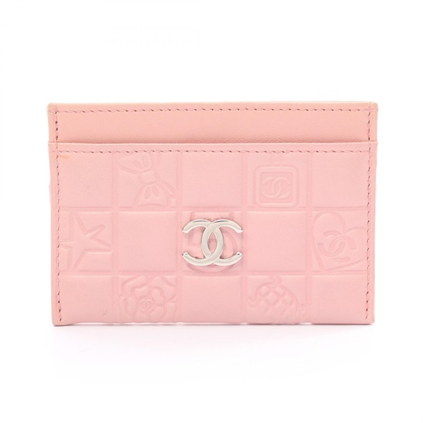 CHANEL COCO Mark Card Case holder leather Pink Used SHW