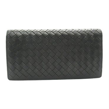 BOTTEGA VENETA Intrecciato ZIP Long Wallet leather Charcoal gray Used mens