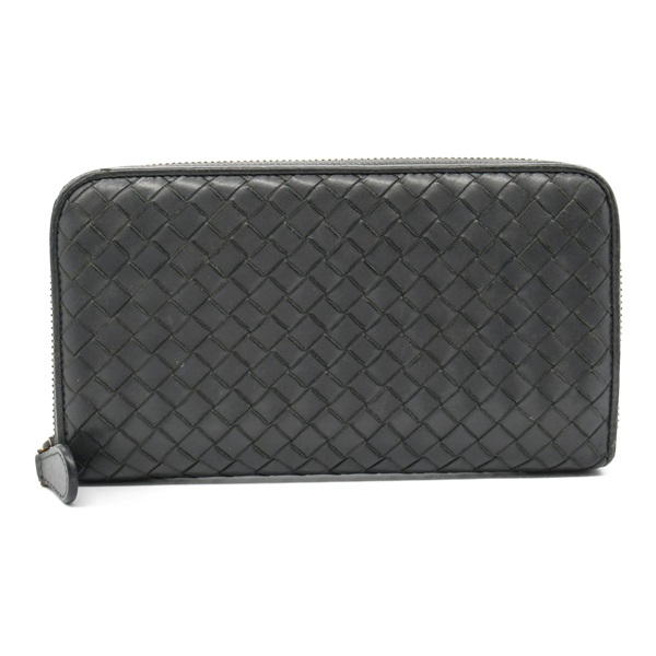 BOTTEGA VENETA Intrecciato Around long wallet leather Charcoal gray Used mens