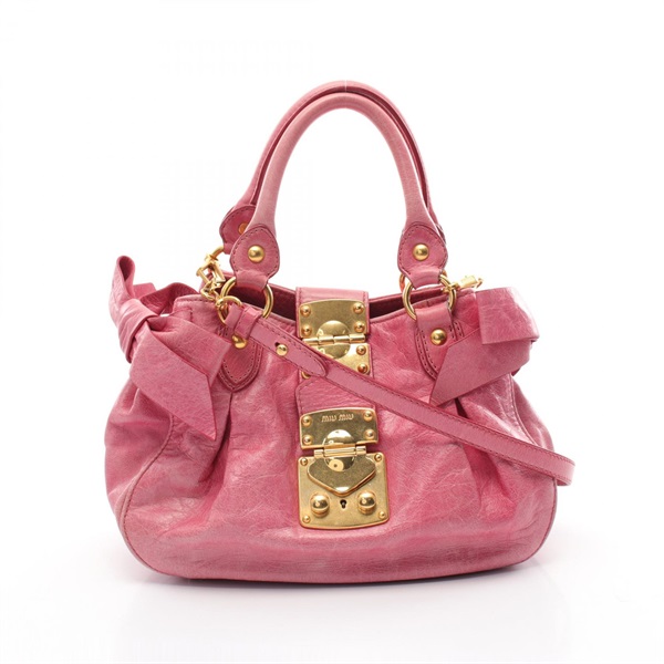 Miu Miu VITELLO LUX Hand shoulder crossbody bag leather Pink Used