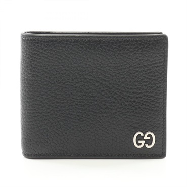 GUCCI GG logo Bi-fold wallet compact purse 473922 leather Black Used