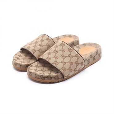 GUCCI GG canvas Sandals shoes #9 624695 canvas leather Beige Brown Used mens