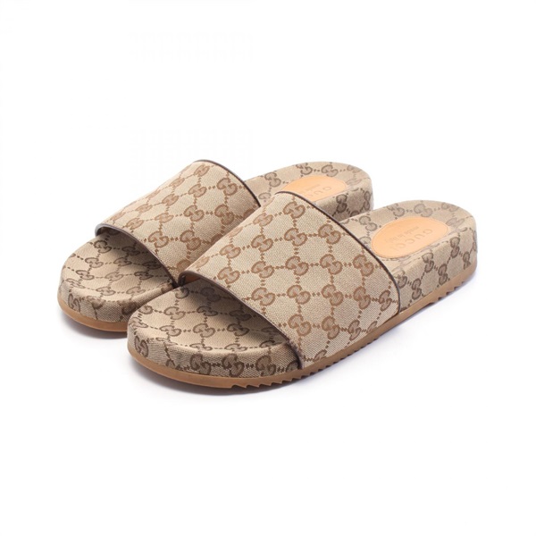 GUCCI GG canvas Sandals shoes #9 624695 canvas leather Beige Brown Used mens