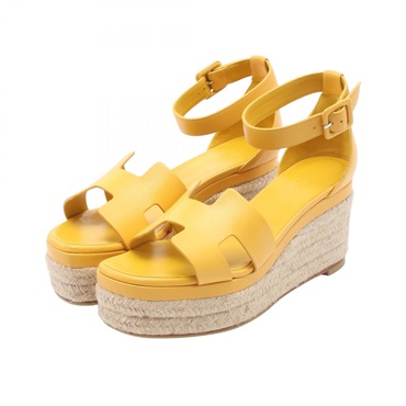 HERMES Elda Sandals #39 shoes wedge soles leather Yellow Used Women