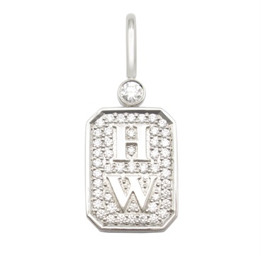 HARRY WINSTON HW logo charm diamond Pendant top Pt950 Platinum Clear Used