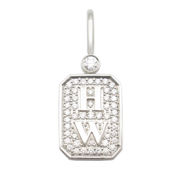HARRY WINSTON HW logo charm diamond Pendant top Pt950 Platinum Clear Used