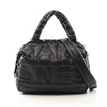 CHANEL Doudoune Coco Neige 2way Tote Bag A91937 Nylon leather Fabric Black Used