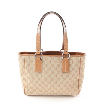 GUCCI GG Canvas Shoulder Tote Handbag 113019 Leather Beige Brown Used Women