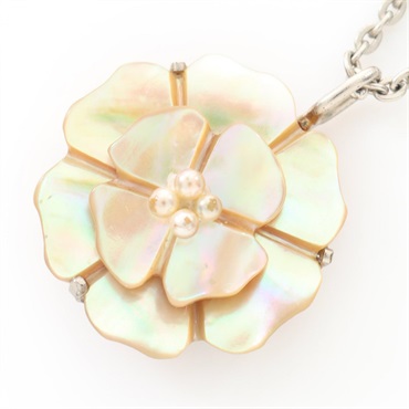 CHANEL Camelia Necklace Pendant Stainless Steel shell Pink Used women CC Coco