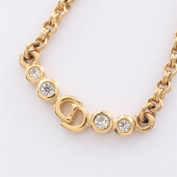 Christian Dior CD logo Necklace Gold Plated Rhinestone Used women 39.5-45cm