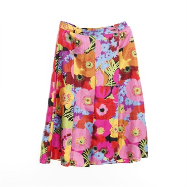 GUCCI Floral Print Midi Skirt 650133 Silk Pink Multicolor #40 Used Women