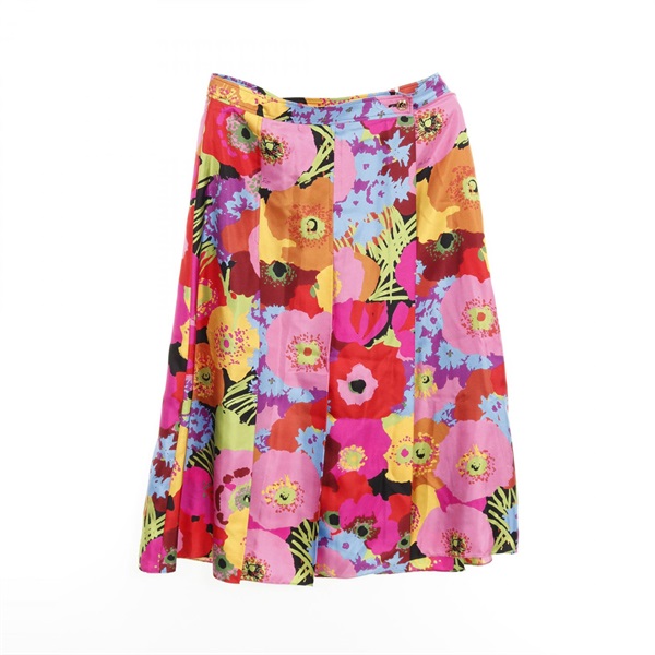 GUCCI Floral Print Midi Skirt 650133 Silk Pink Multicolor #40 Used Women