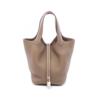 HERMES Picotin Lock PM Handbag Togo leather Brown Etoupe Grey Used Women U SHW