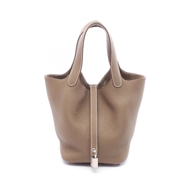 HERMES Picotin Lock PM Handbag Togo leather Brown Etoupe Grey Used Women U SHW