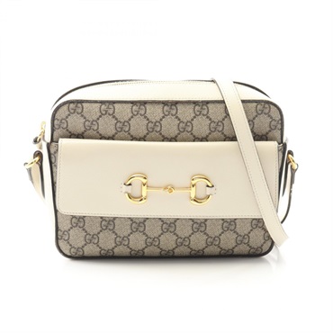 GUCCI Horsebit 1955 Small GG Supreme Shoulder Bag 645454 Canvas Leather Beige