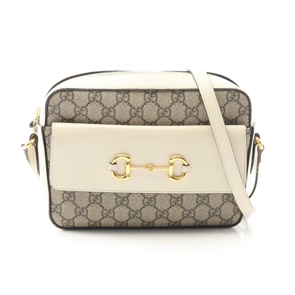 GUCCI Horsebit 1955 Small GG Supreme Shoulder Bag 645454 Canvas Leather Beige