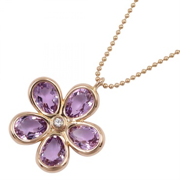 TIFFANY＆CO Garden Flower Amethyst Necklace Pendant 18KRG Purple 40.5cm Used