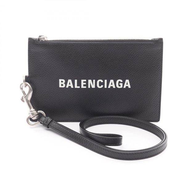 BALENCIAGA Fragment Case Coin Purse with Strap 616015 leather Black Used mens