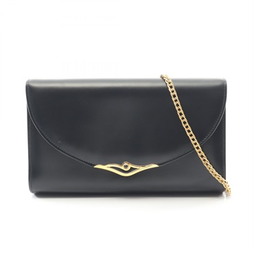 CARTIER Saffia line Chain Shoulder Bag leather Black Used Women GHW