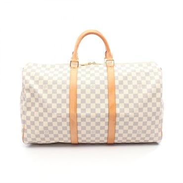 LOUIS VUITTON Keepall 50 hand travel bag N41430 Damier Azur leather White Used
