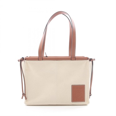 LOEWE CUSHION TOTE SMALL Bag 330.02AA93 canvas leather Beige Brown Used Women