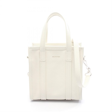 BALENCIAGA BAZAR SHOPPER XXS Crossbody Handbag 513988 leather White Used Women