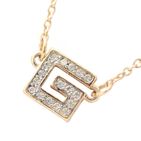 GIVENCHY Square G logo Necklace Gold Plated Rhinestone Used women Pendant