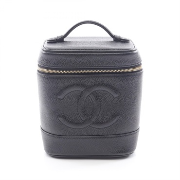 CHANEL COCO Mark vertical vanity Handbag leather Calfskin leather GHW Black Used