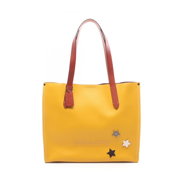 COACH Relay Tote shoulder Bag studs CH756 leather Yellow Brown Used mens