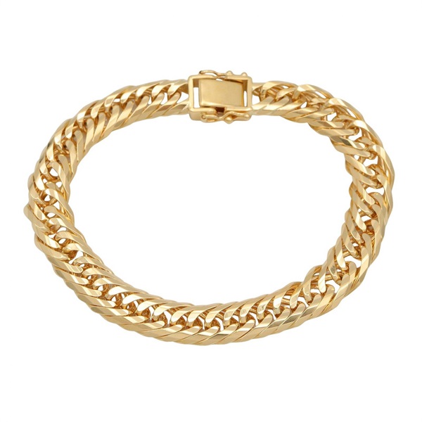 JEWELRY 20 side T Flat link chain Bracelet 19.5cm 40g 18K Yellow Gold Used unisex