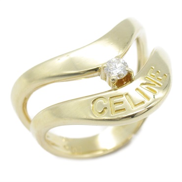 CELINE Logo Ring Diamond 18KYG Yellow Gold Used women US size 6.3