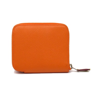 HERMES Azap Silk-in Compact Round Wallet Epsom leather Orange Used Women M SHW