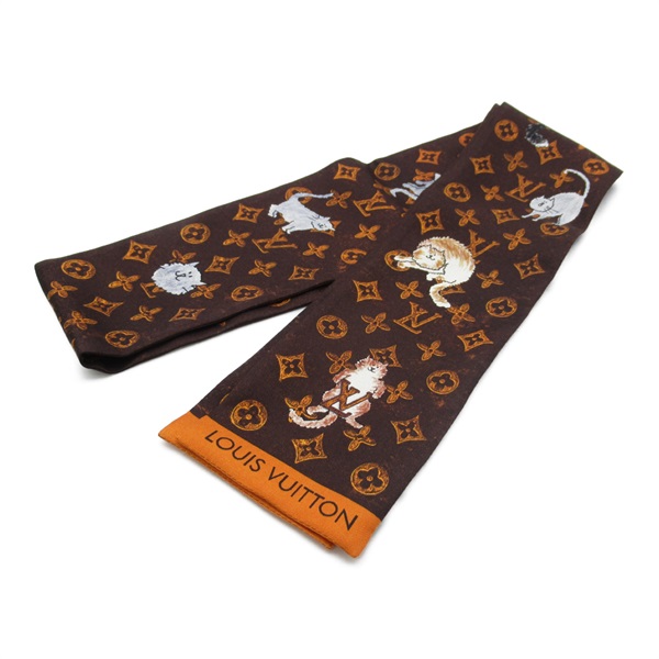 LOUIS VUITTON Bandeau Scalf wrap echarpe MP2268 silk Brown Multicolor Used