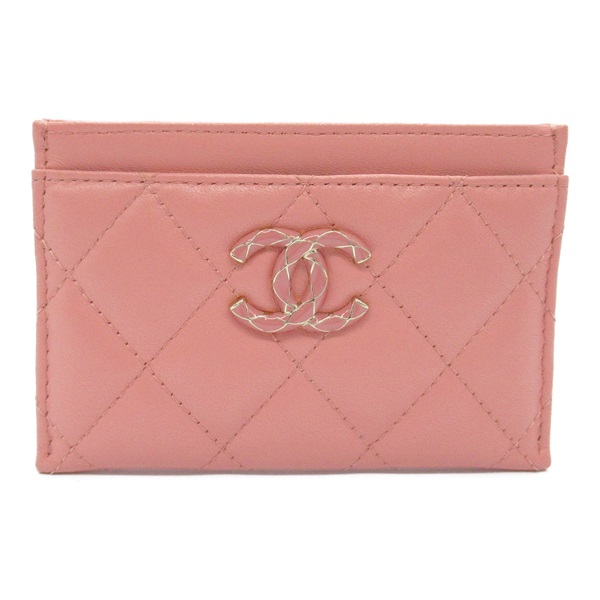 CHANEL Matelasse Card Case holder Lambskin sheep leather Pink Used Women CC Coco