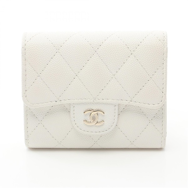 CHANEL Classic small flap Tri-fold wallet Purse AP0231 Grained calfskin White CC