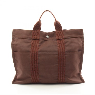HERMES Herline MM Tote Bag Nylon canvas Brown Used SHW