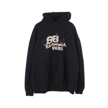 BALENCIAGA HAND-DRAWN BB ICON HOODIE XS size 620973 cotton Black Used mens
