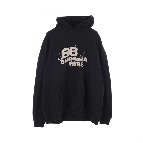 BALENCIAGA HAND-DRAWN BB ICON HOODIE XS size 620973 cotton Black Used mens