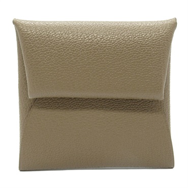 HERMES Bastia coin purse wallet Chevre leather Brown Etoupe Grey Used Women SHW