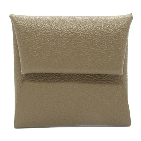 HERMES Bastia coin purse wallet Chevre leather Brown Etoupe Grey Used Women SHW