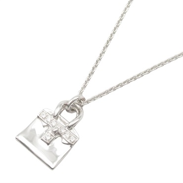 HERMES Amulet Birkin Motif Diamond Necklace Pendant 18KWG White Gold Used women