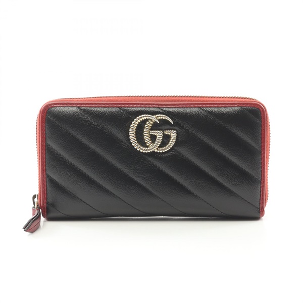 GUCCI GG Marmont Diagonal Quilting Around long wallet 573810 leather Black Red