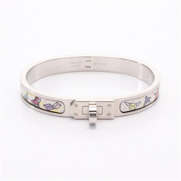 HERMES Mini Clic Kelly Bangle bracelet 16.5cm Stainless Steel enamel White Used