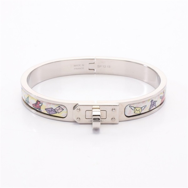 HERMES Mini Clic Kelly Bangle bracelet 16.5cm Stainless Steel enamel White Used