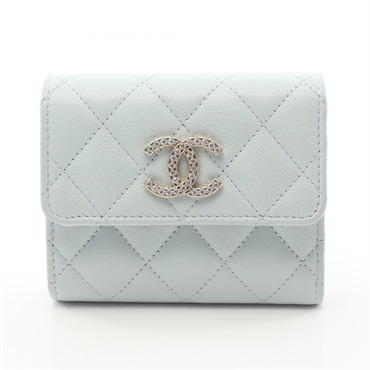 CHANEL Matelasse small Tri-fold wallet AP4557 Calfskin GHW Blue Women COCO CC