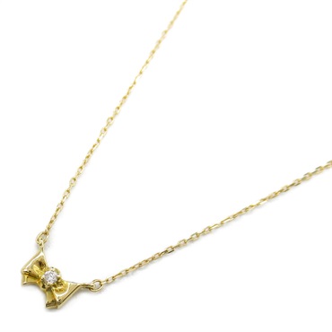 STAR JEWELRY Mini Ribbon Diamond Necklace 18KYG Yellow Gold Used Women Pendant