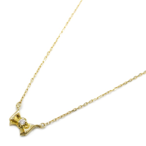 STAR JEWELRY Mini Ribbon Diamond Necklace 18KYG Yellow Gold Used Women Pendant