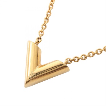 LOUIS VUITTON Essential V Necklace pendant collier 42-46.5cm Gold Plated Used